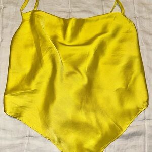 Angled Bright Yellow Satin Crop Top